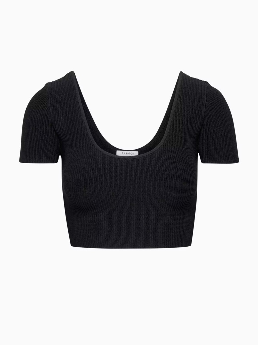 NWT Aritzia Babaton Sculpt Knit Scoopneck Ribbed Crop Short Sleeve Top Black S